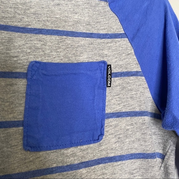Volcom Rapit Raglan Striped Pocket Tee Blue & Grey Size Medium - Picture 3 of 7